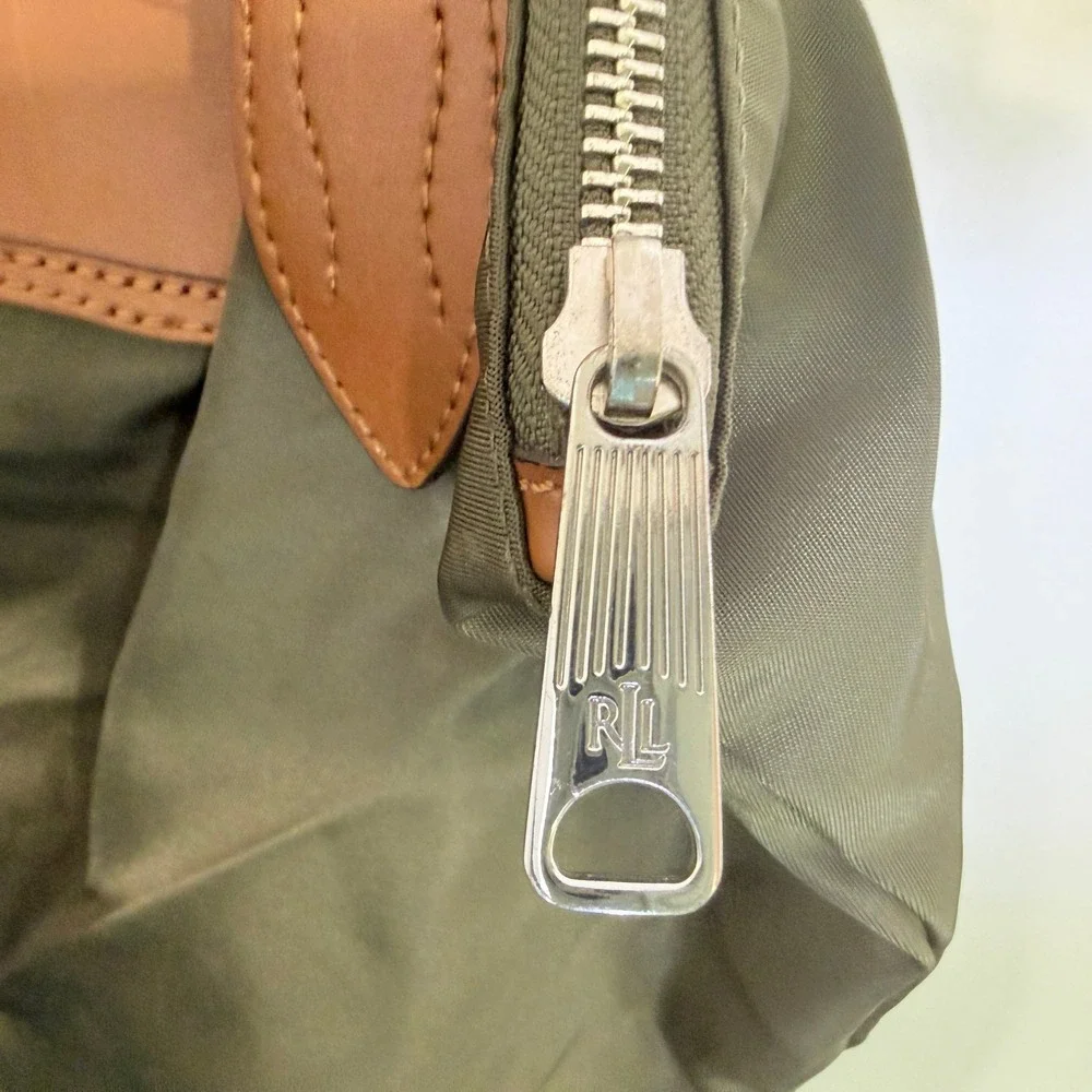 Lauren Ralph Lauren Nylon Leather Tote Shoulder Bag Olive Green RLL Equestrian - Picture 4 of 15